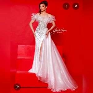 Johnathan Kayne Style 3057 Elegant White and Silver Evening Gown Prom Pageant